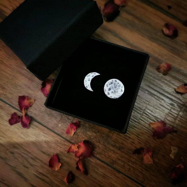 Moon Phase Sterling Silver Earrings Handmade from 925 Sterling Silver