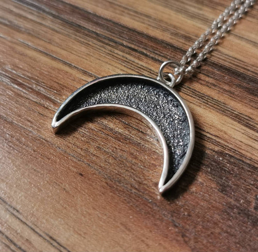 Handmade sterling silver textured crescent moon pendant
