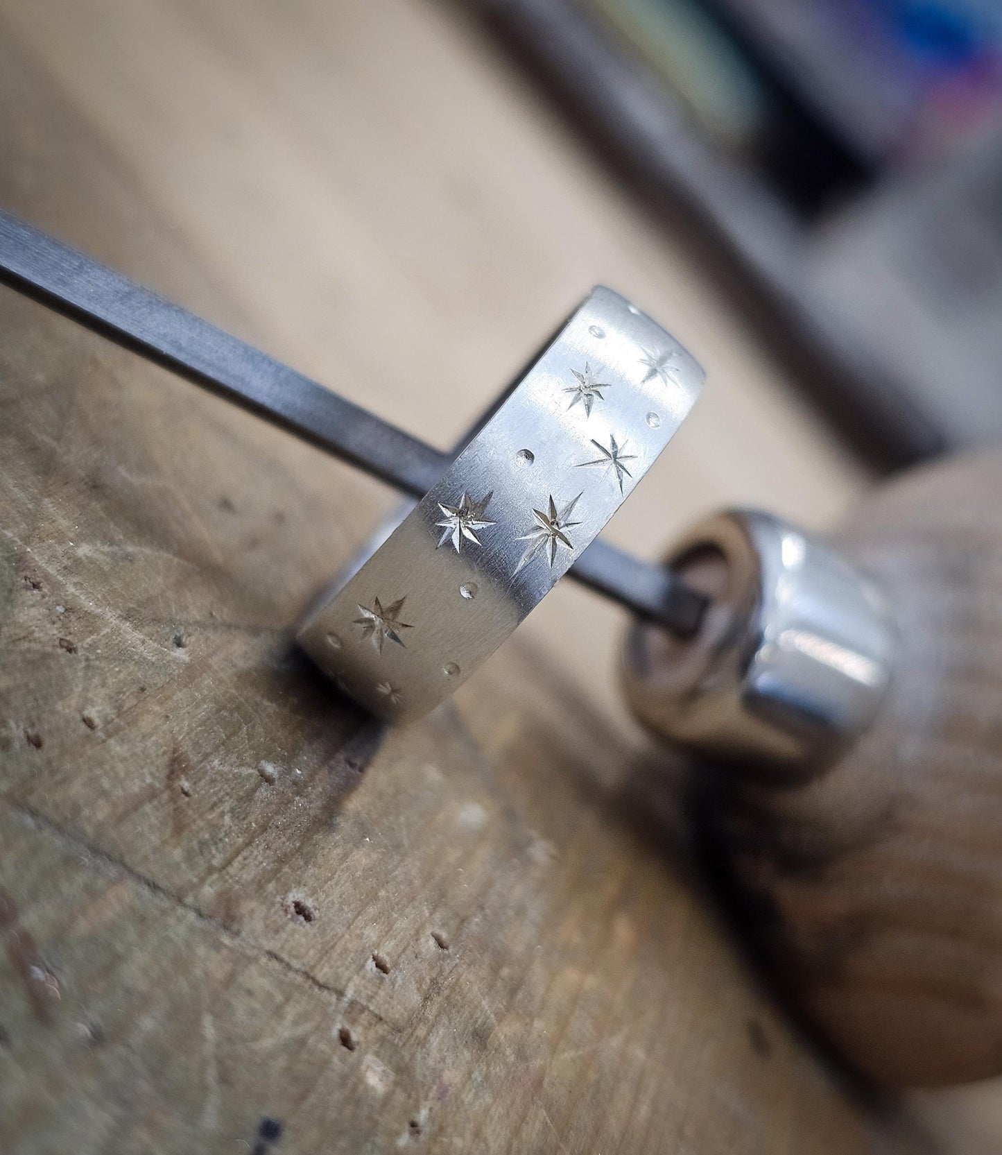 Handmade engraved 925 starry night ring