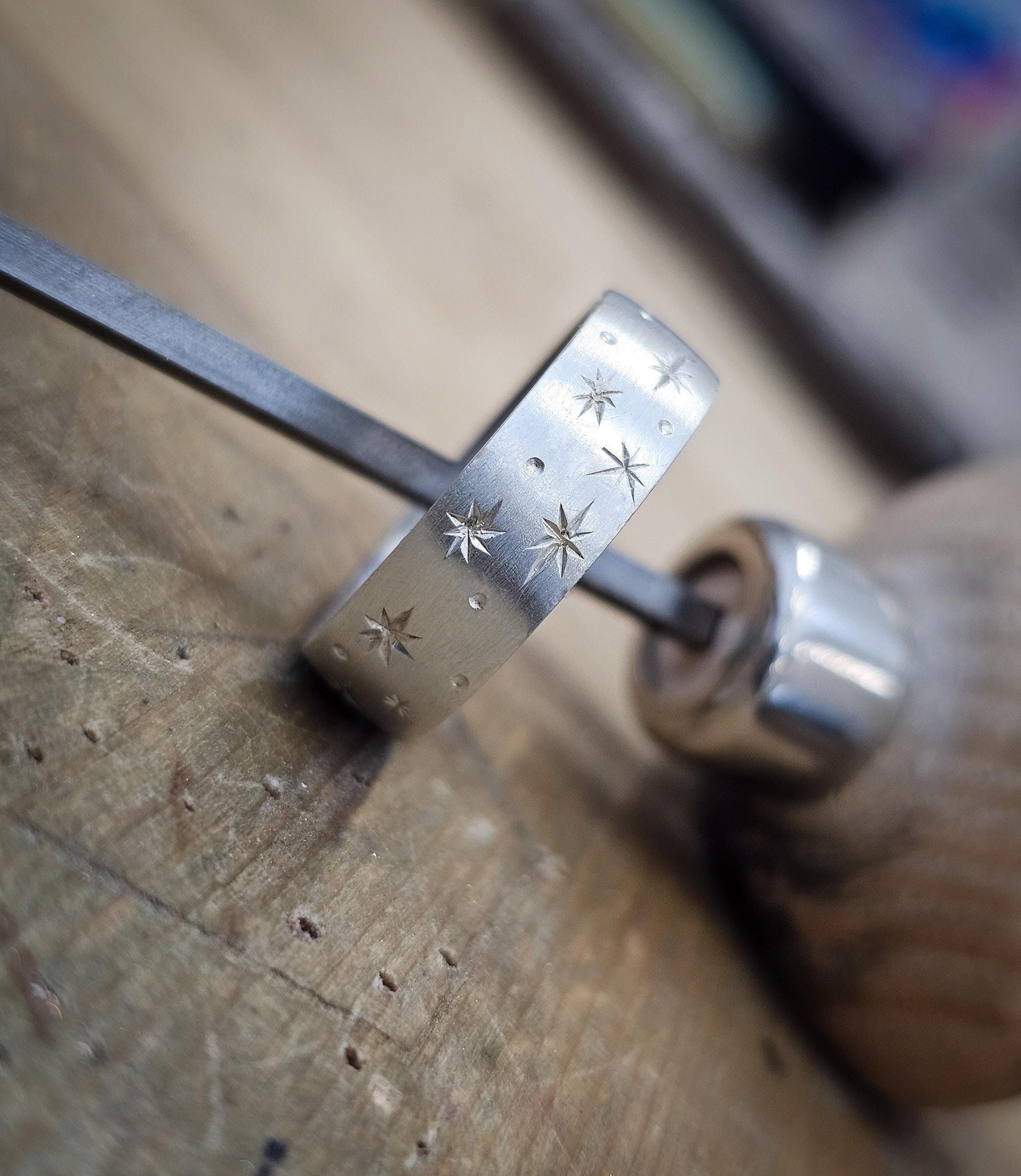 Handmade engraved 925 starry night ring