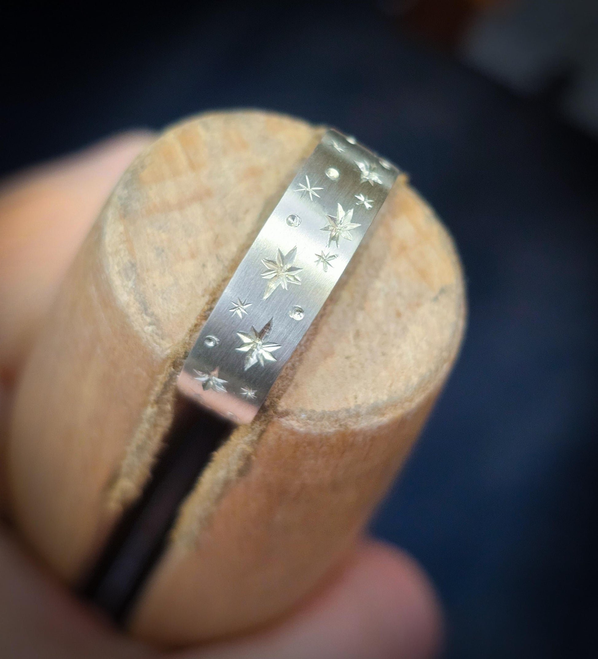 Handmade engraved 925 starry night ring