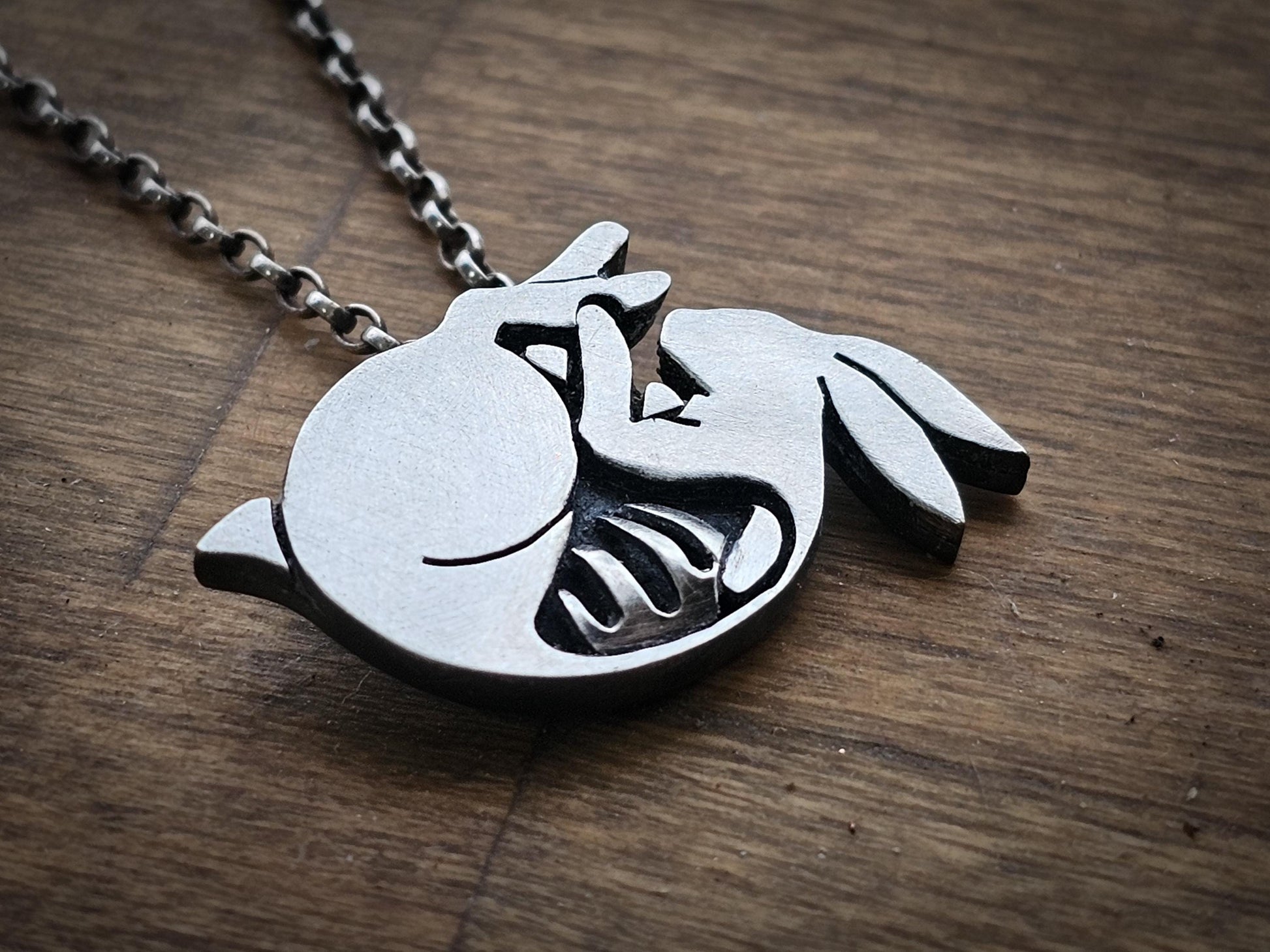 Sterling silver skeletal rabbit/hare. Oxidised with a frosted finish, choice of chains