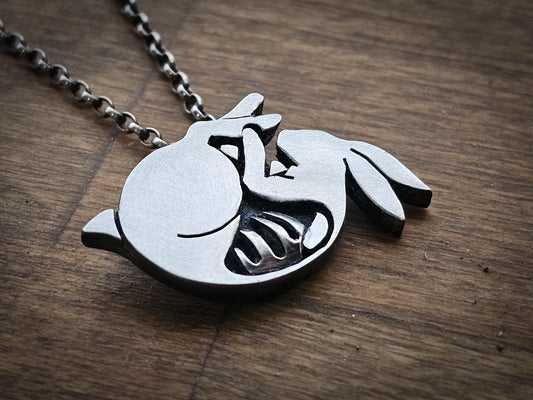 Sterling silver skeletal rabbit/hare. Oxidised with a frosted finish, choice of chains
